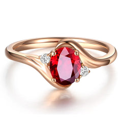 Red Crystal & 18k Rose Gold-Plated Adjustable Oval-Cut Ring - streetregion