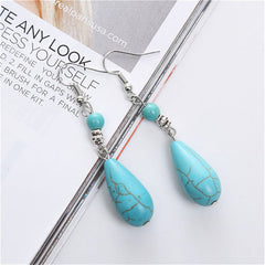 Turquoise & Silver-Plated Pear-Cut Drop Earrings