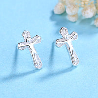 Silver-Plated Jesus Cross Stud Earrings