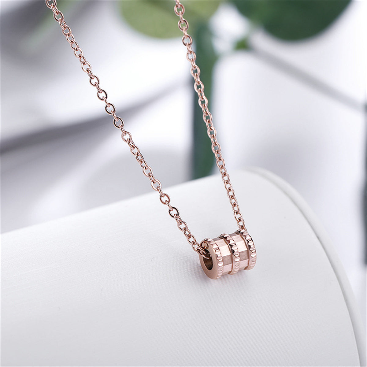 18K Rose Gold-Plated Coil Pendant Necklace, rose gold pendant necklace for women, botanical inspired, lifestyle look