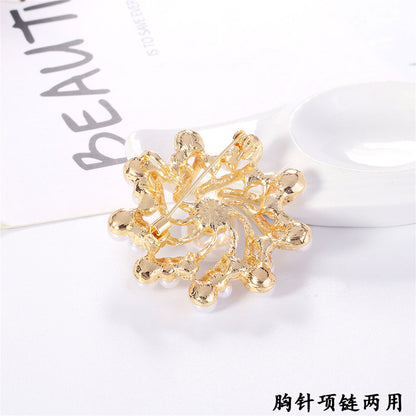 Clear Cubic Zirconia and Pearl 18K Gold-Plated Vortex Brooch, gold brooch pin, everyday style, styled look