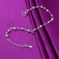 Fine Silver-Plated Textured Bead Station Anklet