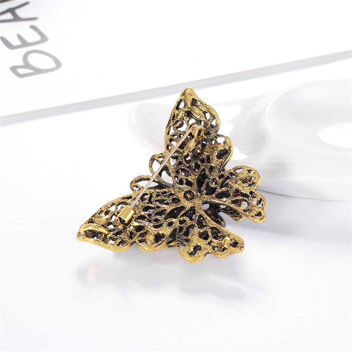 Blue Multicolor Crystal & Cubic Zirconia Butterfly Brooch