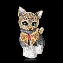 Cubic Zirconia & 18K Gold-Plated Kitty Brooch