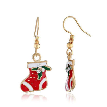 Red Enamel and Cubic Zirconia Stocking Drop Earrings, drop earrings for women, everyday style, side view