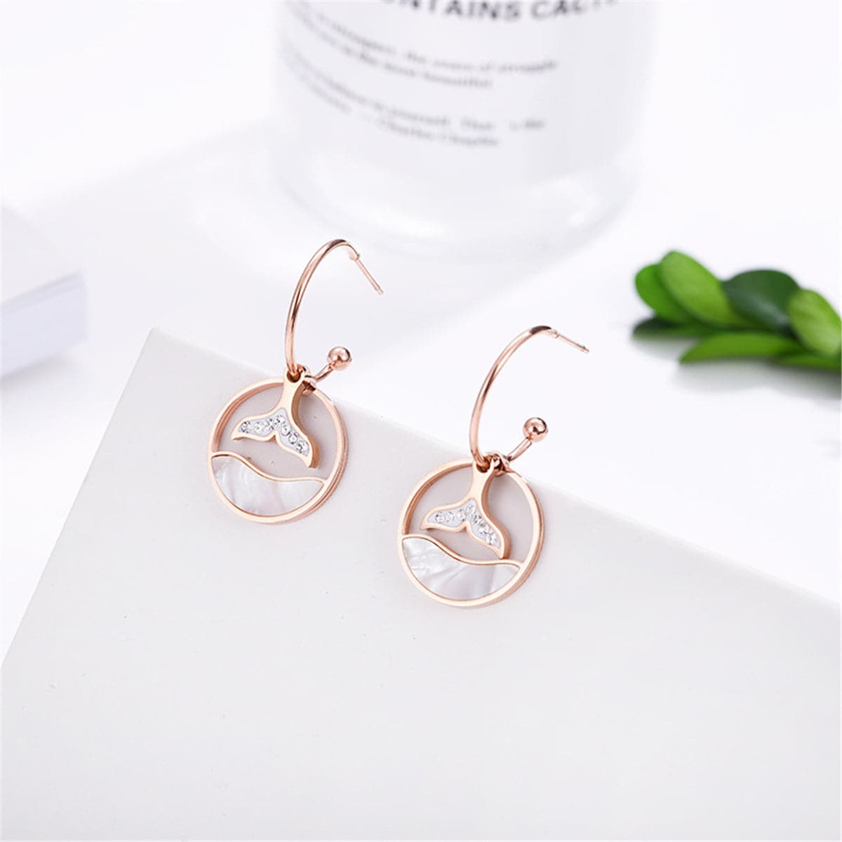 Cubic Zirconia & Rose Gold-Plated Whale Tail Drop Earrings