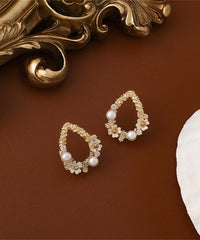 Pearl & Cubic Zirconia 18K Gold-Plated Floral Teardrop Earrings