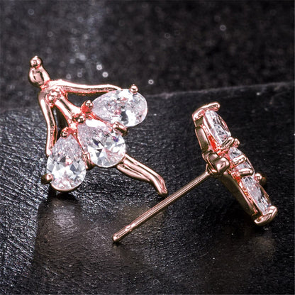 Crystal and 18K Rose Gold-Plated Ballerina Stud Earrings, rose gold stud earrings for women, detail close-up