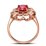 Red Cubic Zirconia & 18k Rose Gold-Plated Flower Club Ring - streetregion