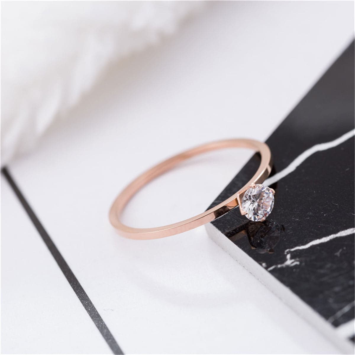 Cubic Zirconia and 18K Rose Gold-Plated Cocktail Ring, rose gold statement rings for women, detail close-up