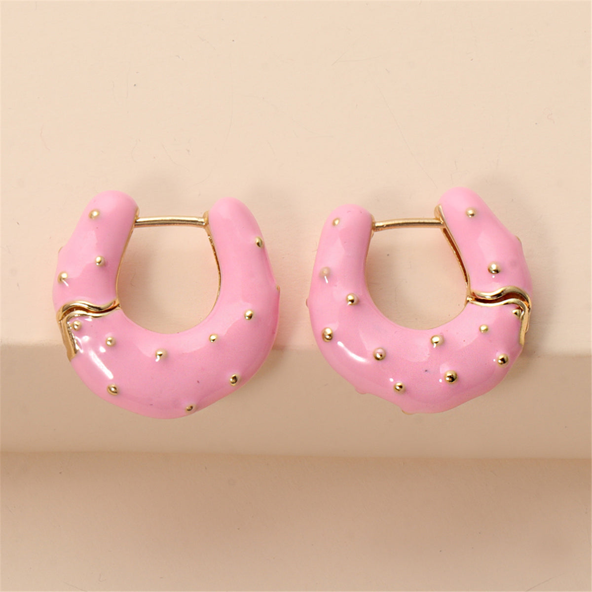 Pink Enamel & 18K Gold-Plated Huggie Earrings