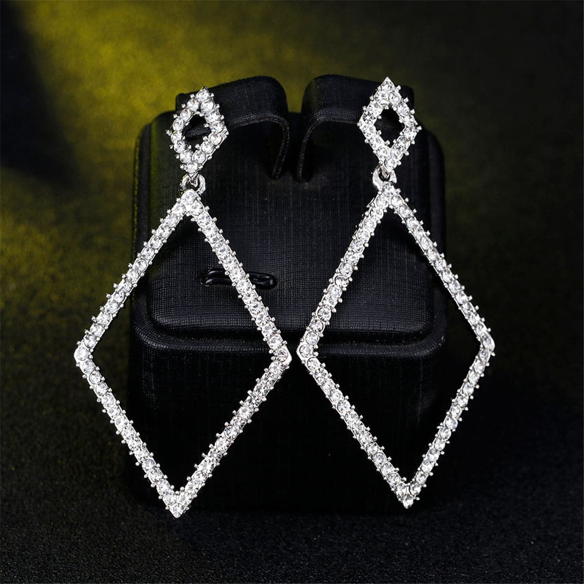 Cubic Zirconia & Silver-Plated Rhombus Open Drop Earrings