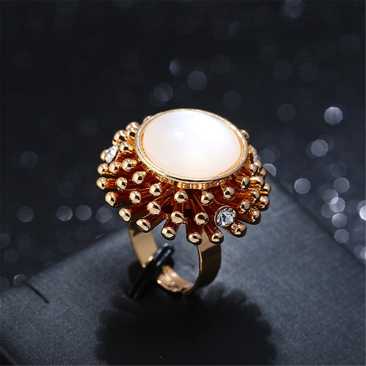 Resin & Cubic Zirconia 18k Gold-Plated Flower Ring