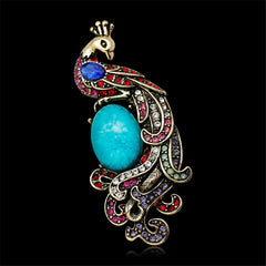 Blue & Pink Cubic Zirconia & 18K Gold-Plated Peacock Brooch