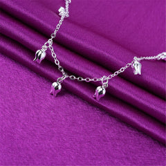 Silver-Plated Rose Bud Charm Anklet