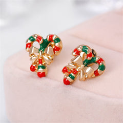 Red Enamel & 18K Gold-Plated Candy Cane Crutch Stud Earrings