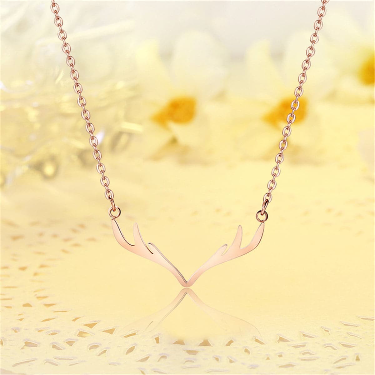 18K Rose Gold-Plated Antler Pendant Necklace