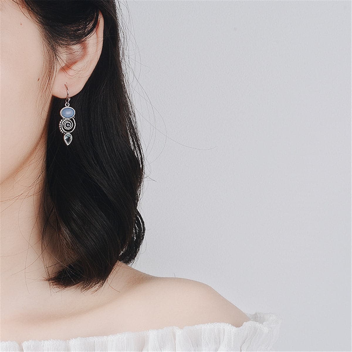 Blue Opal & Crystal Swirl Drop Earrings - streetregion