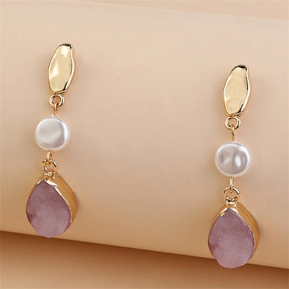 Pearl and Pink Resin 18K Gold-Plated Drop Earrings, gold drop earrings for women, everyday style, side view