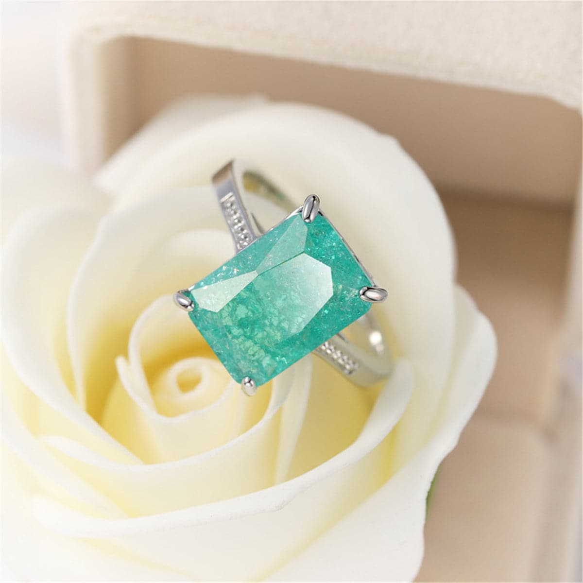 Green Crystal Rectangle Ring