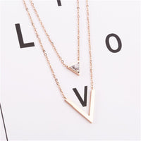 cubic zirconia & 18k Rose Gold-Plated Triangle Layered Necklace - streetregion