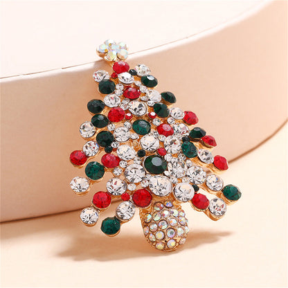 Red and White Cubic Zirconia Christmas Tree Brooch, brooch pin, botanical inspired, side view