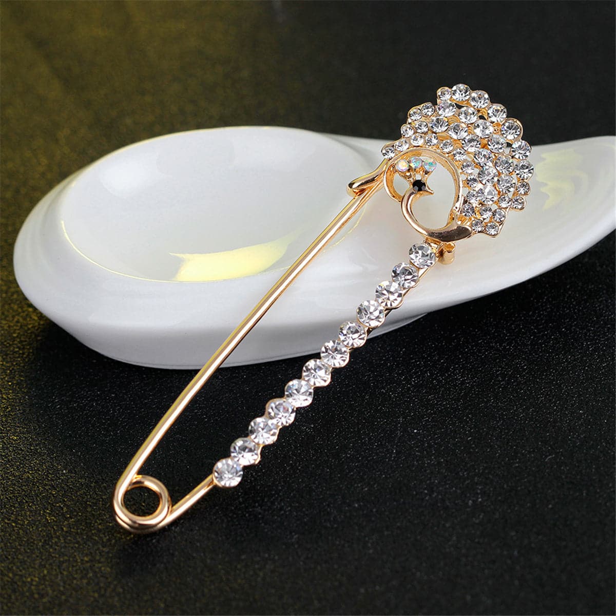 Cubic Zirconia & 18K Gold-Plated Pin Brooch