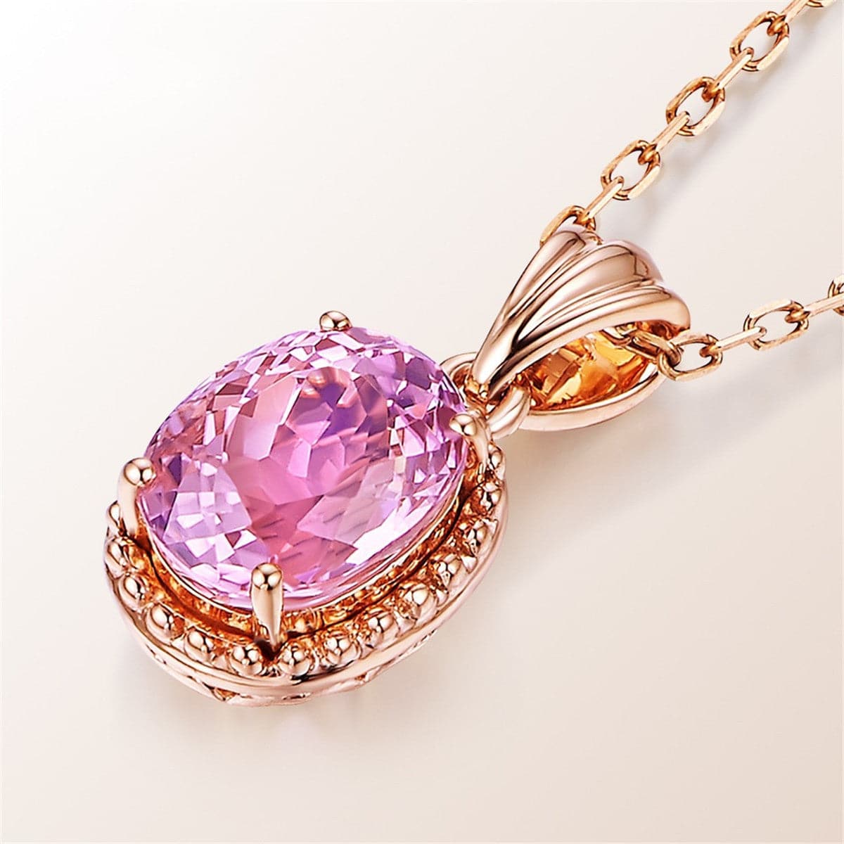 Pink Jasper and Rose Gold-Plated Oval-Cut Pendant Necklace, rose gold pendant necklace for women, detail close-up