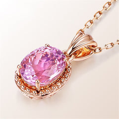 Pink Jasper & Rose Gold-Plated Oval-Cut Pendant Necklace