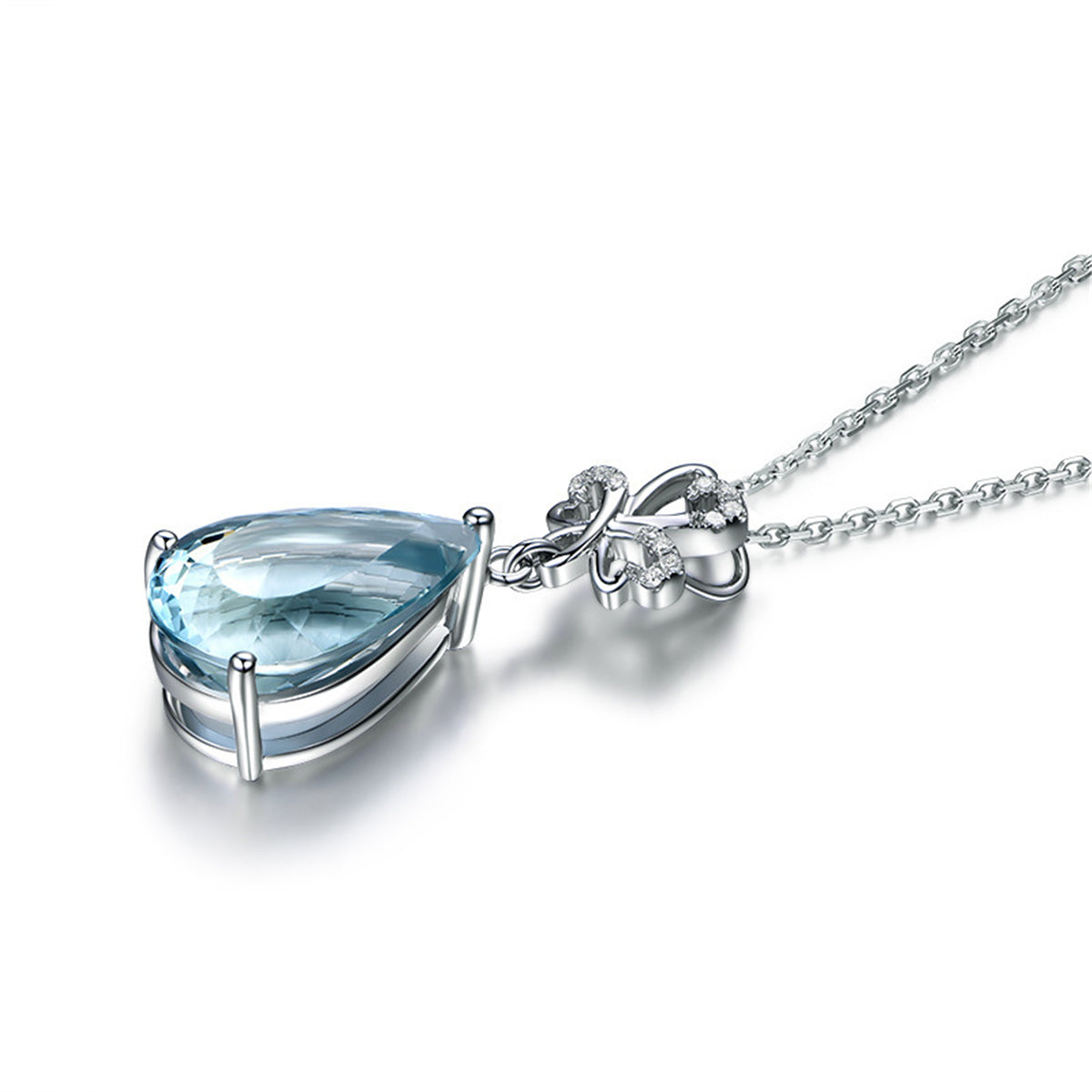 Light Blue Crystal and Cubic Zirconia Bezel Prong Pendant Necklace, pendant necklace for women, detail close-up