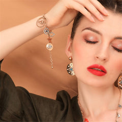 Cubic Zirconia & 18K Gold-Plated Evil Eyes & Lips Charm Bracelet
