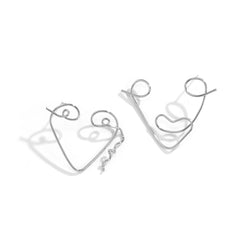 Silver-Plated Abstract Face Open-Triangle Drop Earrings