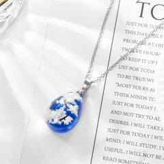 Blue Resin & Silver-Plated Bloud Teardrop Pendant Necklace