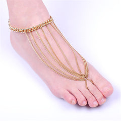 18K Gold-Plated Figaro Tassel Anklet & Toe Ring Set