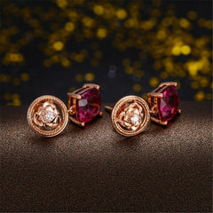 Red Crystal & Cubic Zirconia Rose Drop Earrings