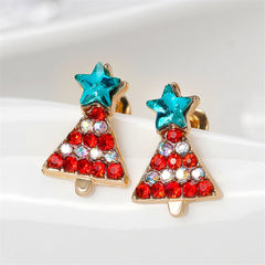 Crystal & Red Cubic Zirconia Christmas Tree & Star Stud Earrings