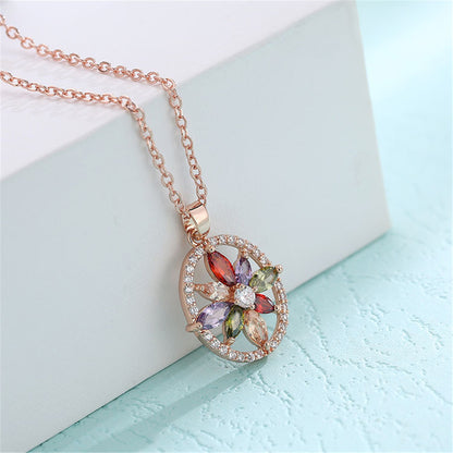 Multicolor Crystal and Cubic Zirconia Flower Halo Pendant Necklace, pendant necklace for women, side view