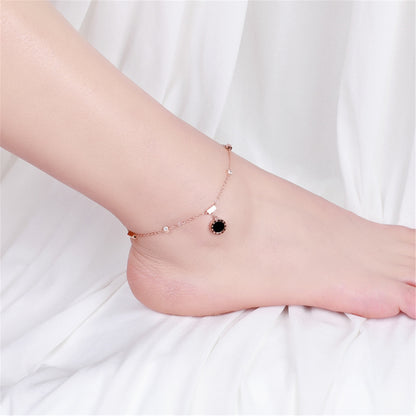 18K Rose Gold-Plated Roman Numeral Charm Anklet, rose gold anklet bracelet, elegant gift for her, detail close-up