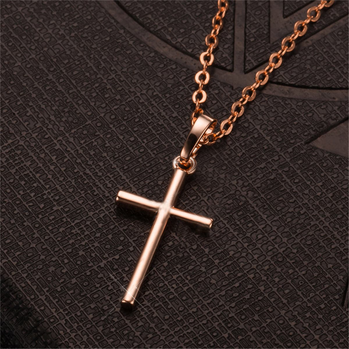18K Rose Gold-Plated Cross Pendant Necklace, rose gold pendant necklace for women, everyday style, front view