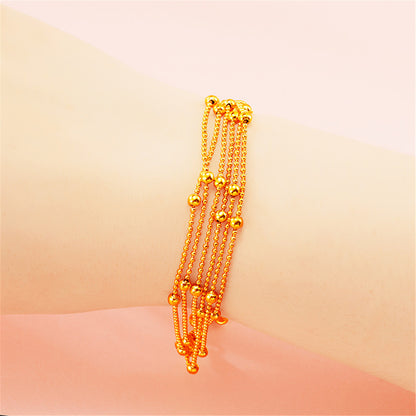 24K Gold-Plated Round Bead Layered Station Bracelet, gold bracelet for women, elegant gift for her, detail close-up