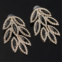 Black & Cubic Zirconia Leaves Drop Earrings