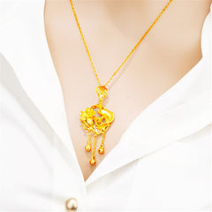 24K Gold-Plated Open Lotus & Fish Pendant Necklace