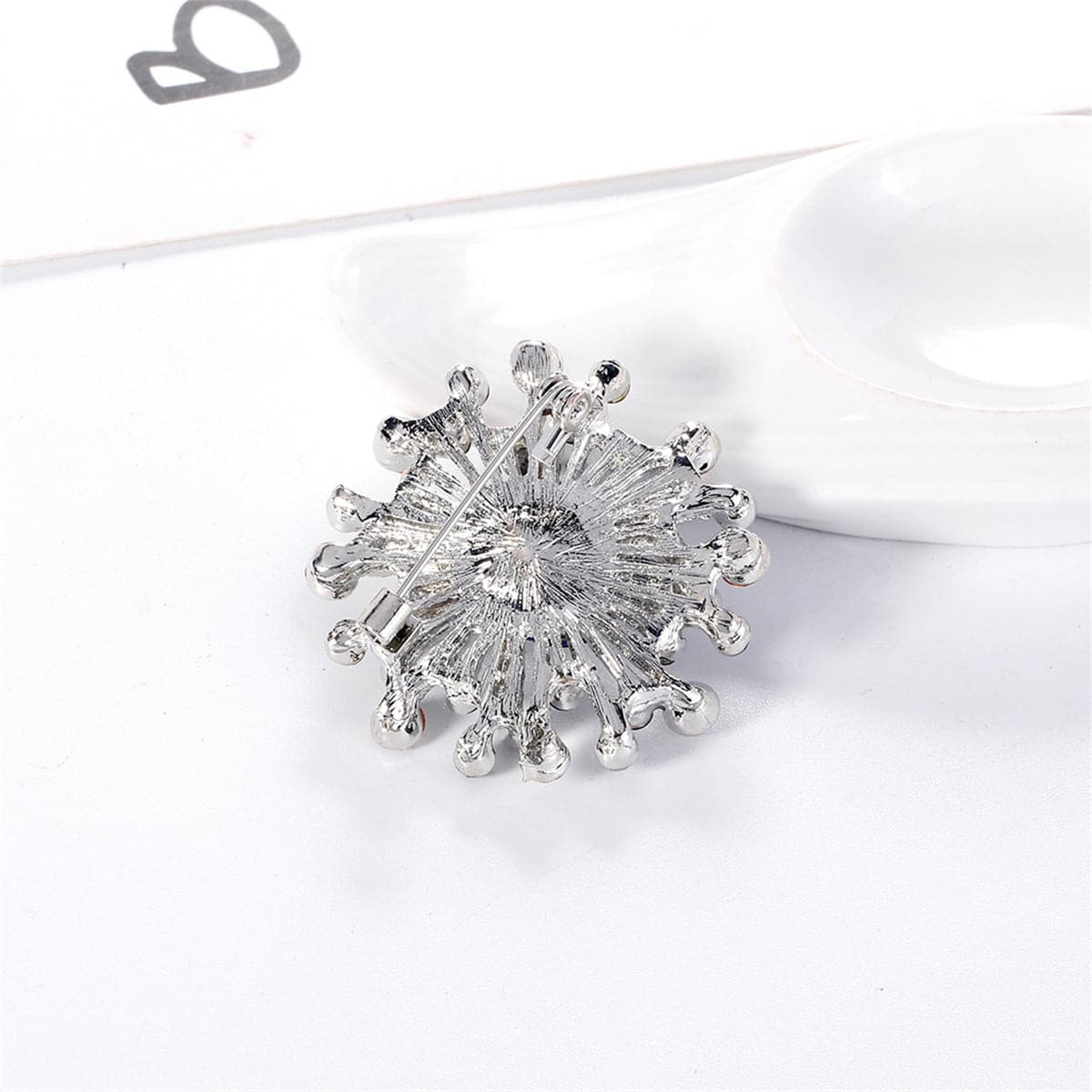 Blue Cubic Zirconia and Silver-Plated Flower Brooch, silver brooch pin, everyday style, lifestyle look