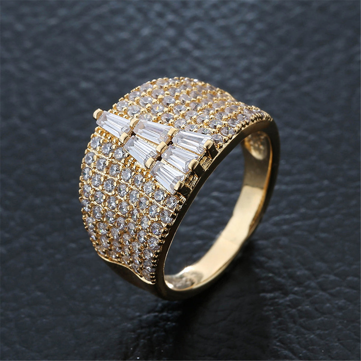 Cubic Zirconia & 18K Gold-Plated Tower Wide Ring