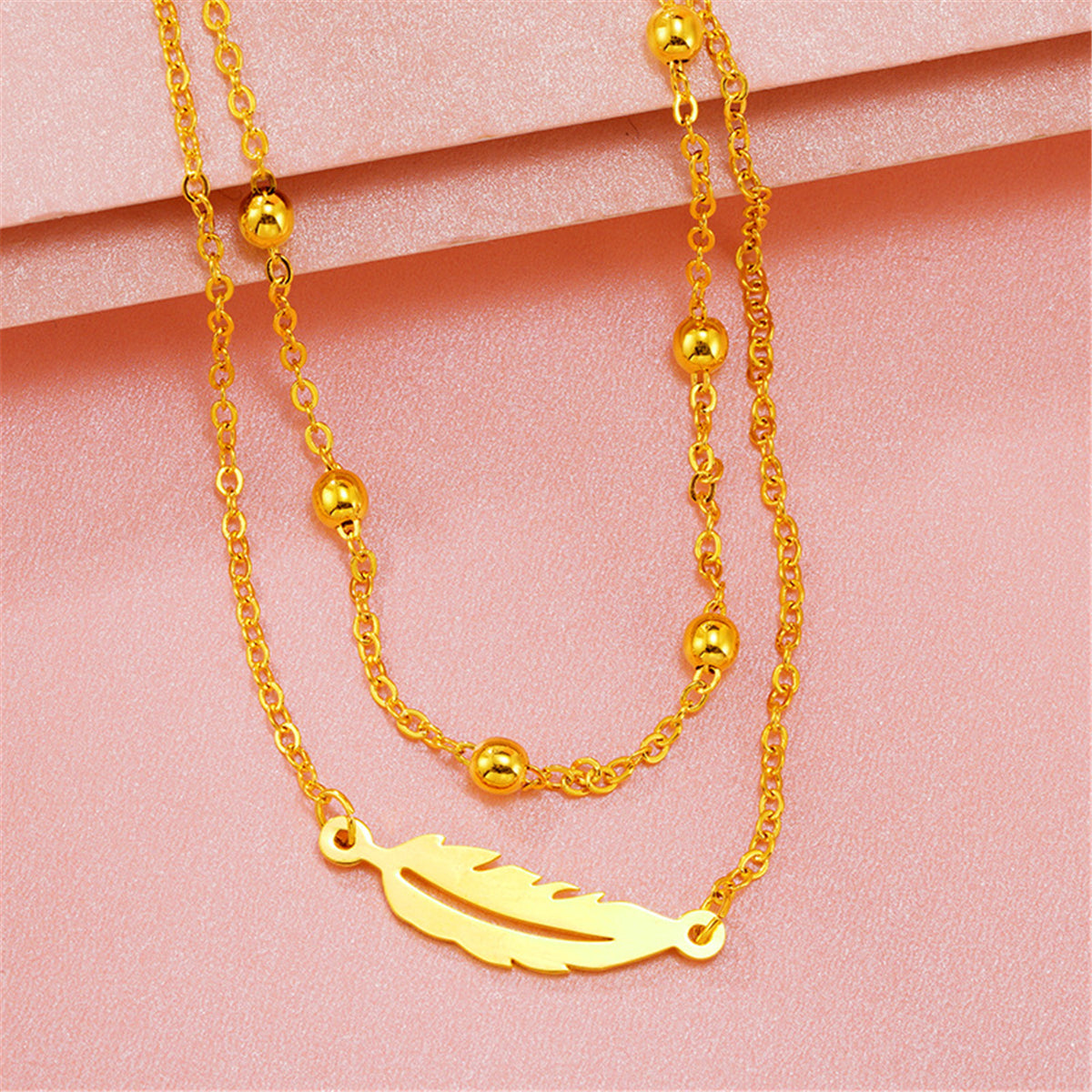 24K Gold-Plated Feather Layered Anklet, gold anklet bracelet, everyday style, side view