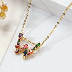 Red Multicolor Crystal & Cubic Zirconia Letter W Pendant Necklace