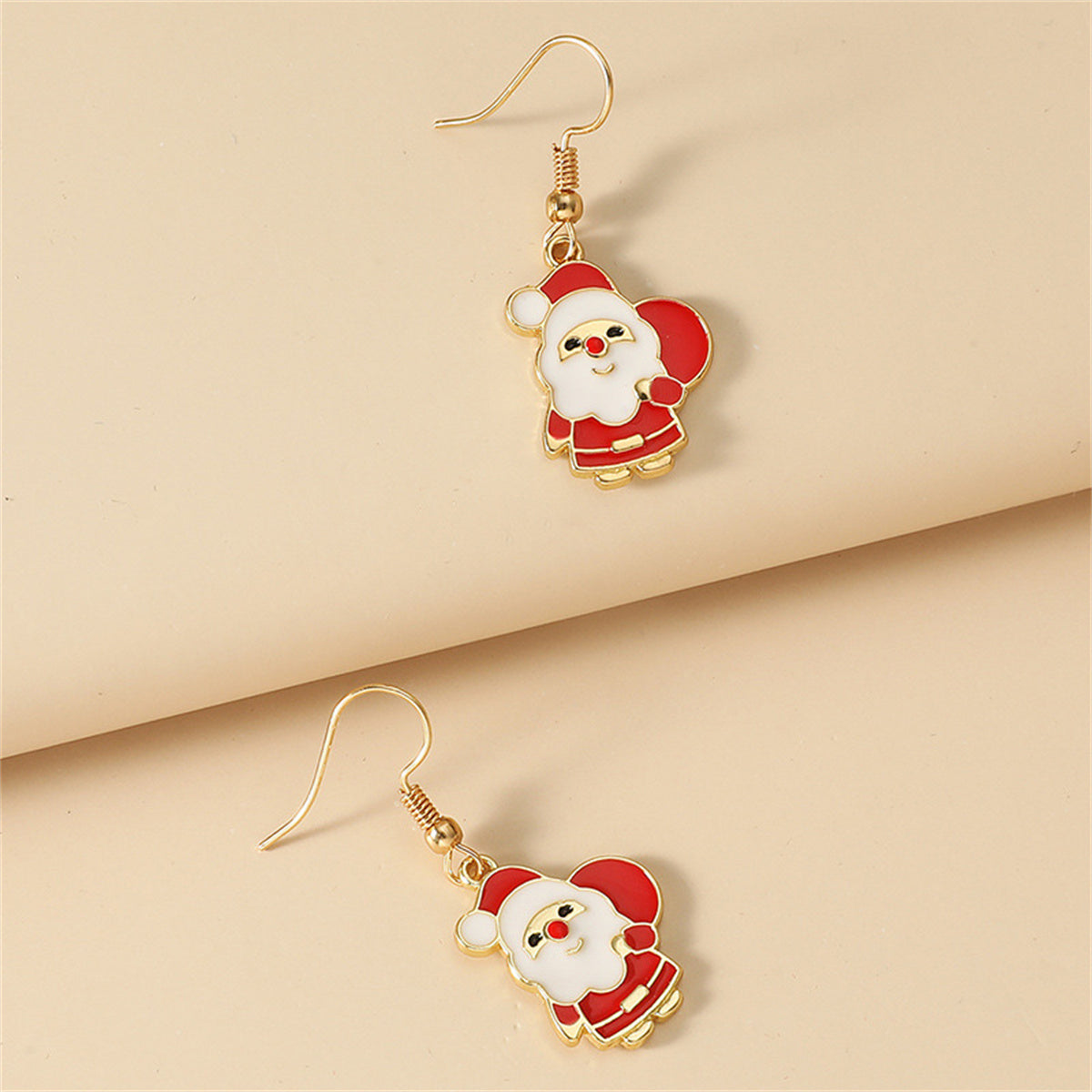 Red Enamel and 18K Gold-Plated Santa Pendant Necklace and Drop Earrings, gold drop earrings for women, lifestyle look