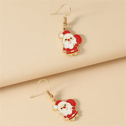 Red Enamel and 18K Gold-Plated Santa Pendant Necklace and Drop Earrings, gold drop earrings for women, lifestyle look