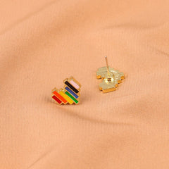 Colored Enamel & 18K Gold-Plated Rainbow Heart Stud Earrings