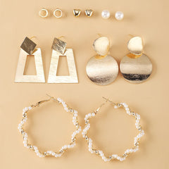 Pearl & 18K Gold-Plated Geometric Stud & Drop Earrings Set